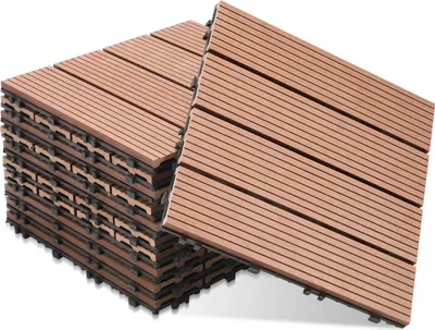 Zdjęcie produktu dla Płytki tarasowe Izrielar, 11 sztuk (1 m²), płytki zatrzaskowe imitujące drewno, płytki WPC, 30 x 30 cm, brązowe