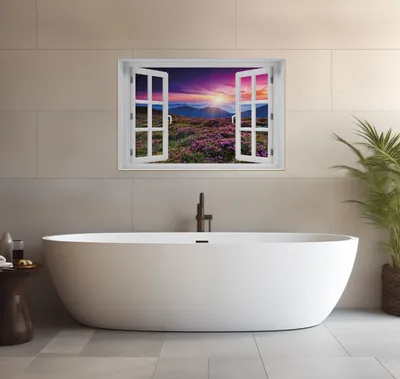 Produktbild von Wallario wasserfestes Poster selbstklebend 91,50 x 61 cm, Blumenbedeckte Wiese bei Sonnenuntergang, Badezimmerposter Spritzschutz mit Hochglanzoberfläche in Glasoptik