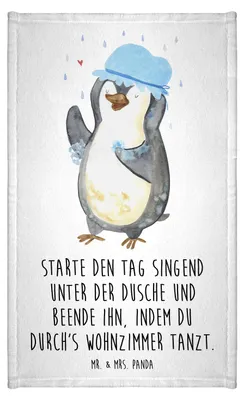 Produktbild von Mr. & Mrs. Panda Handtuch Pinguin Duschen - Weiß - Geschenk, Duschkonzert, Dusche, Frotteetuch, Kleines, Klein, Tanzen, Frotteehandtuch, Singen, badezimmer