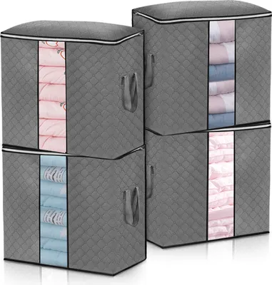 Produktbild von 4x Kleidung Quilt Decke 90L Aufbewahrungstasche Fabric Closet Pullover Organizer Box - Grau