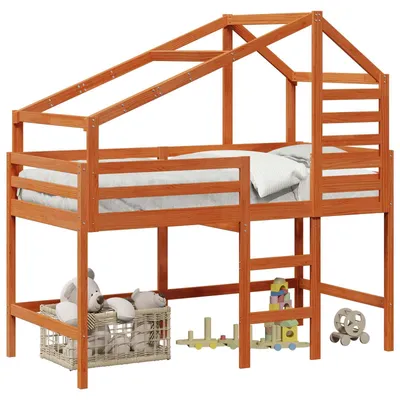 Immagine prodotto di Struttura letto a castello marrone verniciato, dimensioni 90 x 190 cm, in legno massello di pino