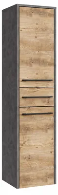 Produktbild von Badplaats Badezimmerschrank Florence 30 x 35 x 130 cm Grau mit Kastanie Eiche - Hoch Badschrank mit 2 Türen und 1 Schublade, KI-generiertes Bild