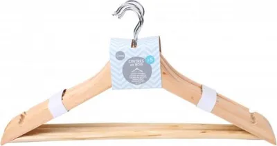 Produktbild von Kleiderbügel aus Holz 44,5cm - 5 Stück - mit Hosensteg und Rockeinkerbung