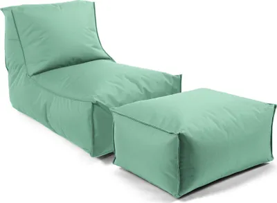 Produktbild von mokebo® Sitzsack mit Hocker für Kinder & Erwachsene 'Der Sundowner', Bean Bag mit Füllung oder Bodenkissen für Indoor & Outdoor, auch als Liegekissen, Relaxliege oder Liege in Eukalyptus Grün