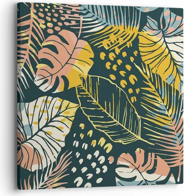Produktbild von Bild auf Leinwand - Leinwandbild - Einteilig - Blätter modern bunt - 30x30cm - Wand Bild - Wanddeko - Wandbilder - Leinwanddruck - Bilder - Wanddekoration - Leinwand bilder - Wandbild - AC30x30-4630
