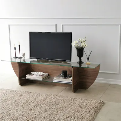 Produktbild von Skye Decor, Lily TV - Walnut, Fernsehtisch, Nussbaum, 100 % gehärtetes Glas, 158 x 35 x 40 cm