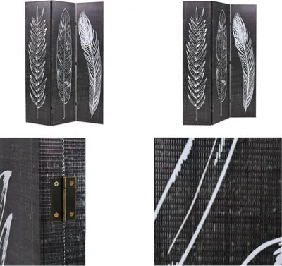 Produktbild von vidaXL Raumteiler klappbar 120 x 170 cm Federn Schwarz Weiß - Raumteiler - Raumtrenner - Paravent - Paravents