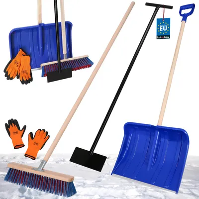 Immagine prodotto di KOTARBAU® Set Pala da neve con manico in legno 135 cm Scopa stradale con manico 150 cm Raschietto per ghiaccio 119 x 20 cm + guanti Pala da neve Spazzola da neve Spazzola da neve Manico in legno per rimozione neve