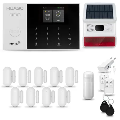 Image de HUXGO HXA005 Système d'alarme maison WiFi + GSM 2G avec sirène sans fil Système d'alarme avec capteur de mouvement et 9x capteur de porte et fenêtre, système d'alarme pour appartement, maison, garage, Tuya Smartlife App