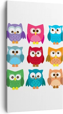 Produktbild von Bild auf Leinwand - Leinwandbild - Eulen Bunt Kinder Zeichnung - 45x80cm - Wand Bild - Wanddeko - Leinwanddruck - Bilder - Kunstdruck - Wanddekoration - Leinwand bilder - Wandkunst - PA45x80-2880