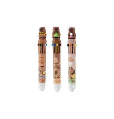 Produktbild von 10-Farben Kugelschreiber mit süßem Capybara-Motiv – Mehrfarbiger Stift für Schule & Büro, 15 cm