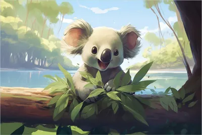 Produktbild von Wallario selbstklebendes Poster - Australische Idylle: Der lächelnde Koala, Größe: 61 x 91,50 cm