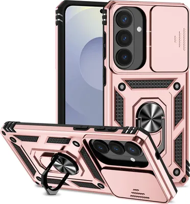 Immagine prodotto di Custodia per Samsung Galaxy S26+ Custodia a doppio strato con copertura scorrevole per la fotocamera e supporto ad anello Oro rosa