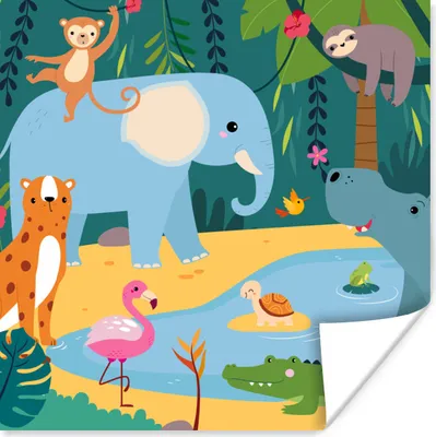 Produktbild von MuchoWow® Poster Dschungel - Elefant - Tiere 100x100 cm - Babyzimmer