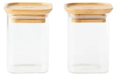Gläserne Vorratsdosen 2er-Set 240 ml eckig mit Bambusdeckel