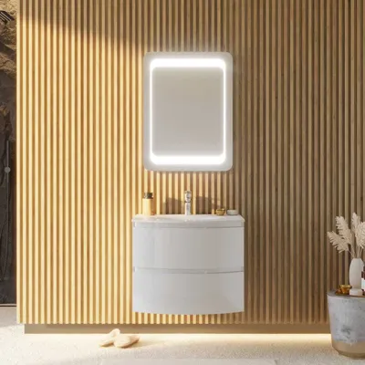 Immagine prodotto di Mobile bagno curvo sospeso 70cm bianco lucido specchio led 80x60 | Los angeles