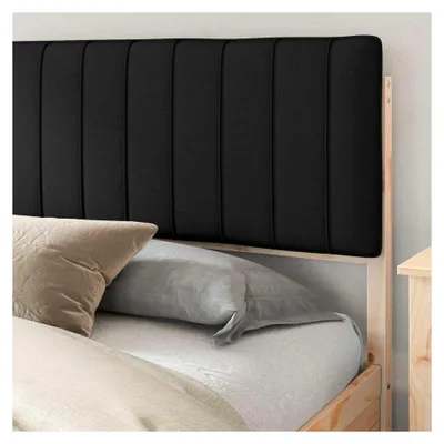 Produktbild von Massives Kiefernholzbettgestell mit gepolsterter Kopfstütze - Kaiserbett 200x200 cm, Schwarz
