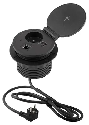 Image de Prise encastrable ronde 1X 230V 1X USB A /C 1X HDMI 1X RJ45 Noir