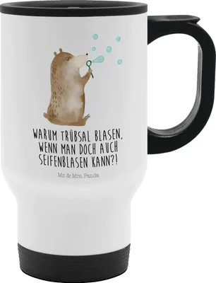 Produktbild von Mr. & Mrs. Panda Kaffeebecher To Go Bär Seifenblasen - Weiß - Geschenk, Teebecher, Thermobecher Für Kaffee, Lustig Sein Glücklich Traurig Happy, thermosbecher, Teddy