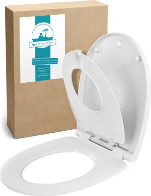 Produktbild von Calmwaters® Familien WC-Sitz, Toilettendeckel mit integriertem Kindersitz, einzeln lösbar, Absenkautomatik, 2 Montage-Optionen von oben, abnehmbar, antibakteriell, ovale Klobrille Weiß