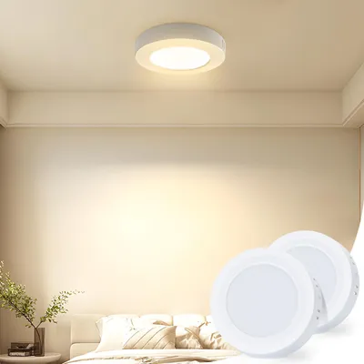 Imagen del producto de Aigostar, lámpara de techo LED de 6W, 3000K, 600 lúmenes, ideal para baño, balcón, pasillo, cocina y salón. Lámpara de techo en color blanco cálido, con un diámetro de 12,3 cm. Pack de 2 unidades