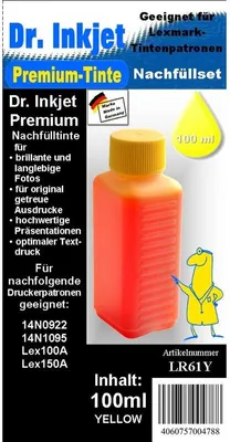 Produktbild von LR61Y - yellow - Dr.Inkjet Premium Nachfülltinte 100ml für Lexmark Tintentankdruckerpatronen