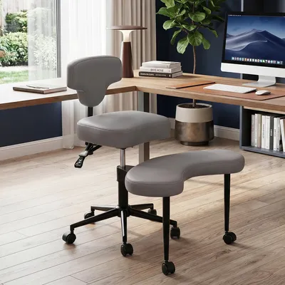 Obrázek produktu pro Meditativní židle – Ergonomická židle s možností sezení v tureckém sedu, vybavená kolečky – s nastavitelnou výškou – otočná – skládací – potažená umělou kůží – vhodná pro použití v hotelech a komerčních prostorách