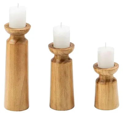 Productafbeelding van Set van 3 Houten Kandelaars voor Tafeldecoratie