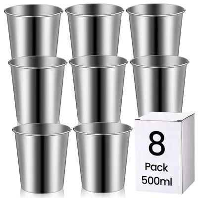 Edelstahlbecher 500 ml – 8er Set stapelbare Trinkbecher