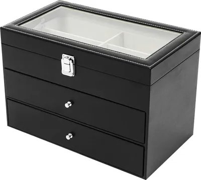 Obrázek produktu pro Úložný box na brýle a sluneční brýle – 3patrový úložný box – 24 přihrádek – dřevo – černý