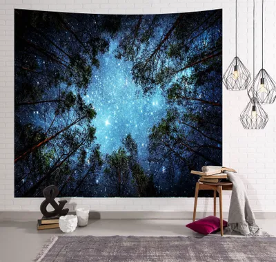 Image de Tapisserie avec paysage naturel, forêt, plage, lac, arbres, nuages de pierre, tapisserie, vue esthétique, tapisserie pour chambre, salon (230 cm x 180 cm,couleur 14)