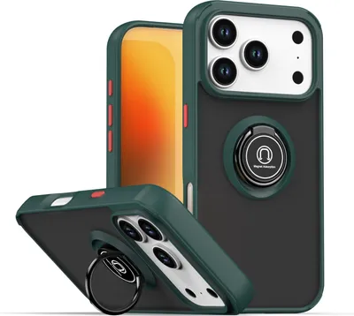 Produktbild von Hülle für iPhone 17 Pro Matte Transluzent TPU Stoßfest Schutzhülle mit Ring Halter Ständer dunkelgrün