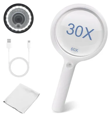 Produktbild von Lupe mit Licht, Leselupe mit Licht für Senioren Groß, 30 Fach 60 Fach Beleuchtete Lupe mit 20 LEDs, 3 Lichtmodi USB Wiederaufladbar, HandLupe für Senioren, Kinder, Juwelier, Hobbies