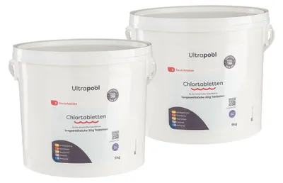 Produktbild von Ultrapool Chlortabletten 20 g langsam löslich – Pool Chlor zur Dauerchlorung 5 kg / 10 kg (2 x 5 kg)