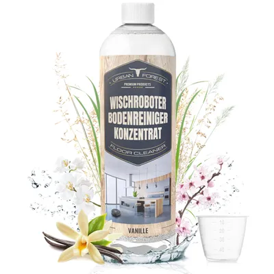 Produktbild von Bodenreiniger für Wischroboter & Saugroboter für alle Hartböden | Streifenfreies Wischroboter Konzentrat 1L + Dosierer | Vanille