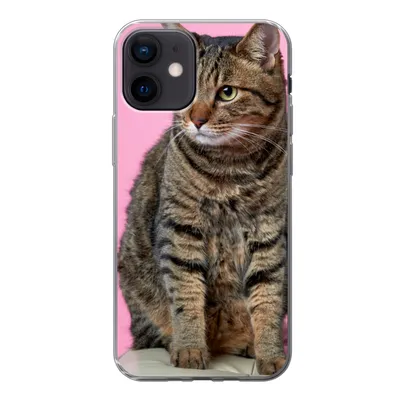 Produktbild von MuchoWow® Handyhülle Schutzhülle Hülle für iPhone 12 Katze - Rosa - Pouf - Mädchen - Kinder - Kinder Silikon Softcase Handy Hülle - Schutzhülle