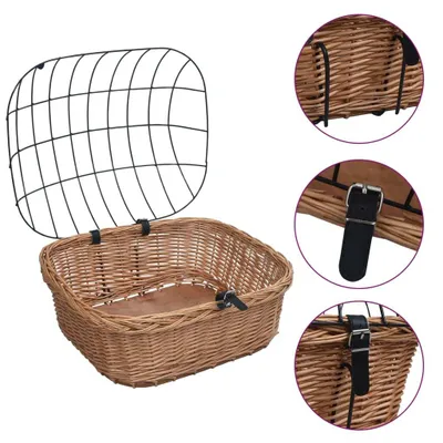 Image de vidaXL Panier à vélo avant avec couvercle 50x45x35 cm osier naturel
