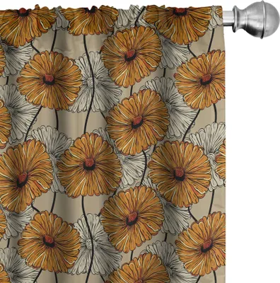 Produktbild von ABAKUHAUS Blumen Vorhänge, Gardinen, Retro Look Simplistic Sunflowers Zusammenfassung Illustration, 2 Stück 75 x 175 cm, Bernstein Grau Gelb