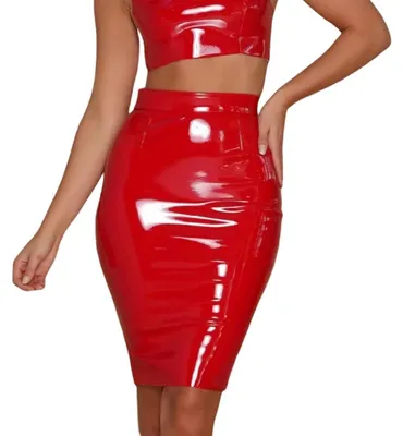 Produktbild von SamHeng Damen Kunstleder Bleistift Rock - Glänzend Metallisch Nasse Look Bodycon M