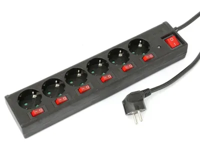 Zdjęcie produktu dla Listwa zasilająca DAYHOME SLSKU-6/S6S, 6-drożna, czarna, zabezpieczenie przepięciowe, 3500W, 16A