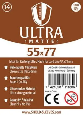 Produktbild von Shield Ultra Matte 14 - 100 Super Sleeves für Kartengröße 55 x 77 mm