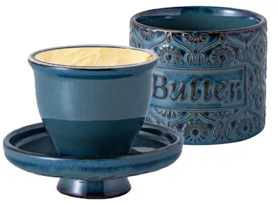 Productafbeelding van Keramische boterpot met waterkoelsysteem, Franse boterpot voor verse, smeerbare boter, in de kleur blauw