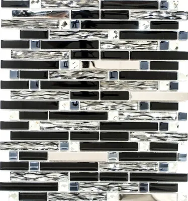 Produktbild von Mosaikfliese Transluzent Edelstahl schwarz Verbund Glasmosaik Crystal Stahl schwarz Glas MOS86-0302_f