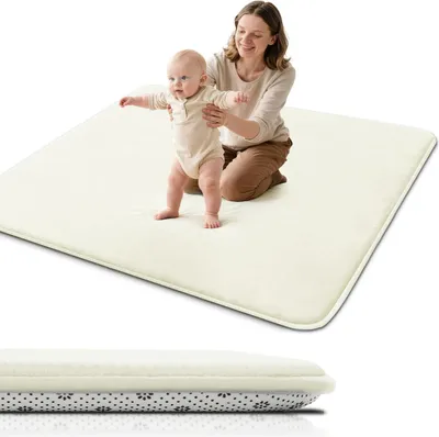 Productafbeelding van Baby speelmat 120x120 cm beige, antislip onderzijde, schuim vulling, voor speelruimtes