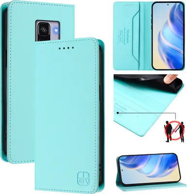 Produktbild von Lederhülle für Samsung Galaxy A8 2018 Hülle Flip Brieftasche Kartenfächern Ständer Schutzhülle Türkis