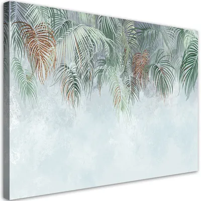 Produktbild von Leinwandbild palmenblätter 90x60 cm Feeby silber wandbild bereit zum aufhängen