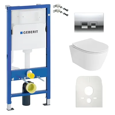 Produktbild von DOMINO Geberit Duofix Basic Vorwandelement + Wand-WC Tiefspül Praia Becken Weiß Spülrandlos + Bedienplatte Delta 25 für Doppelspülung | Komplett set