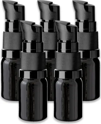 Produktbild von 5x Schwarze Glasflasche 5 ml mit Pumpe Dispenserpumpe Probefläschchen