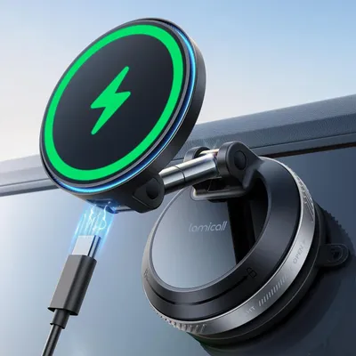 Immagine prodotto di Supporto per telefono da auto da 15W con funzione di ricarica - Supporto magnetico per telefono da auto con ventosa