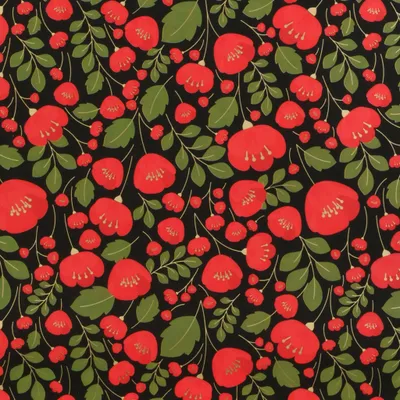 Produktbild von Geschenkpapier Mohnblumen 70cm x 2m Rolle Rot Schwarz elegant Vintage